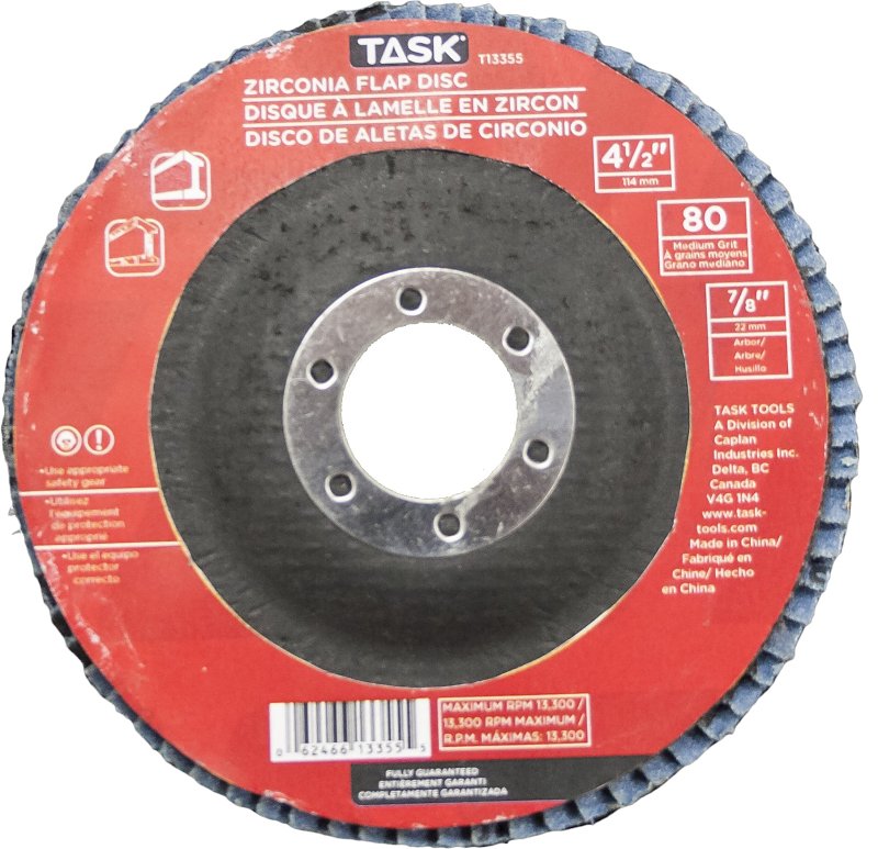 Task T13355 Flap Disc, 4-1/2 in Dia, 7/8 in Arbor, 80 Grit, Zirconia Alumina Abrasive