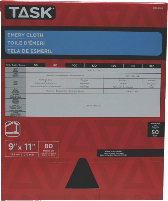 Task EMO5080 Sanding Sheet, 11 in L, 9 in W, Medium, 80 Grit, Emery Abrasive, Cloth Backing