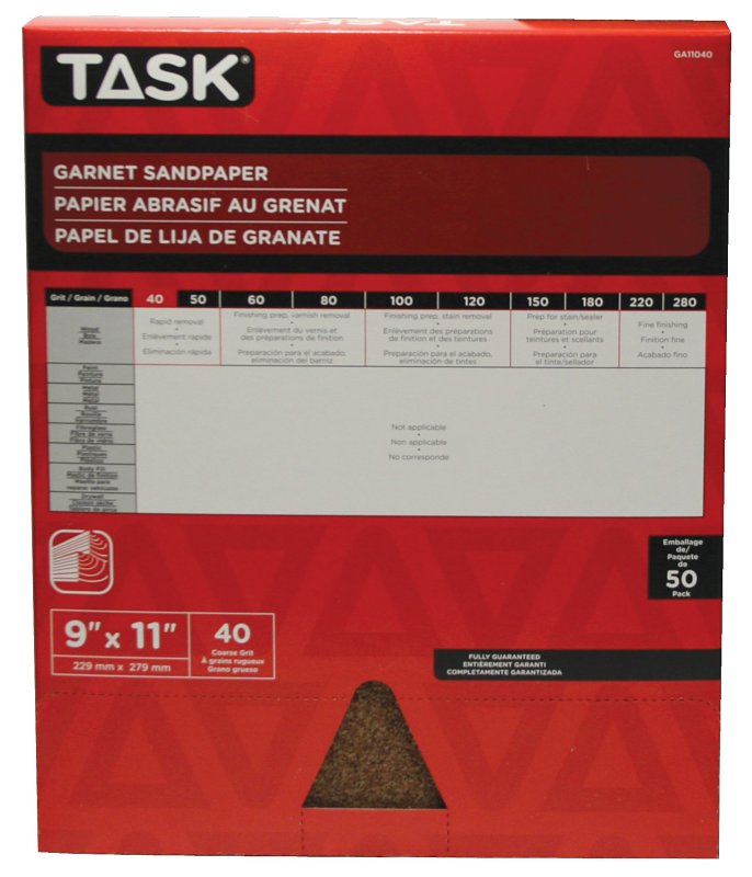 Task GA11040 Sandpaper, 11 in L, 9 in W, Coarse, 40 Grit, Garnet Abrasive