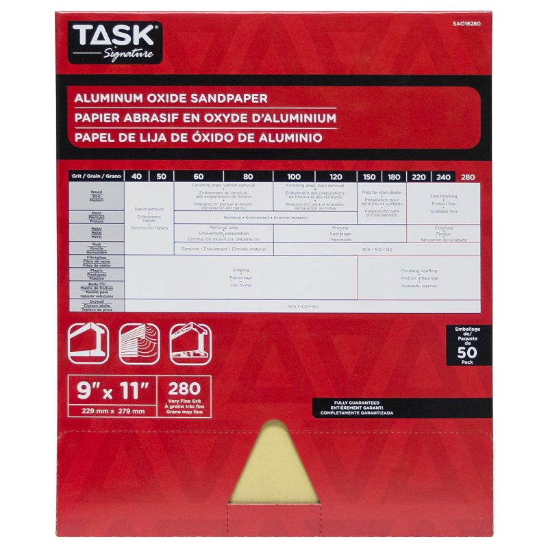 TASK Signature SAO16280 Sandpaper, 11 in L, 9 in W, Very Fine, 280 Grit, Aluminum Oxide Abrasive, Paper Backing