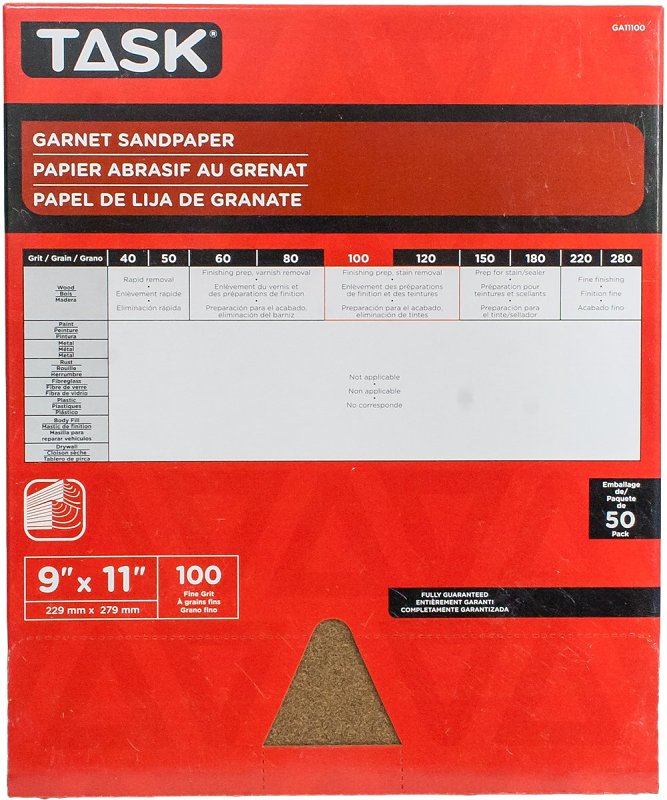 Task GA11100 Sandpaper, 11 in L, 9 in W, Fine, 100 Grit, Garnet Abrasive