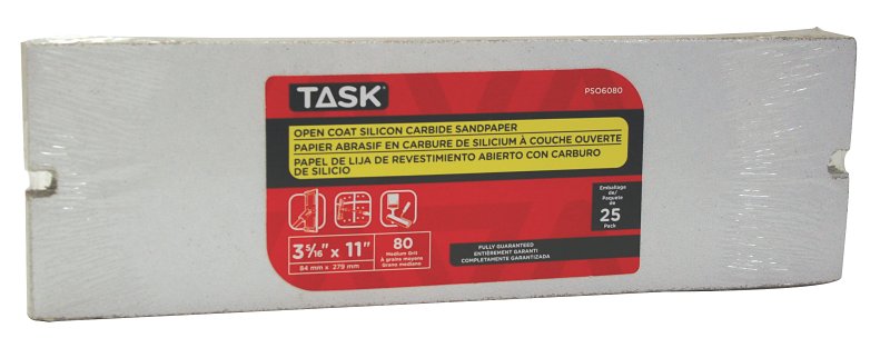 Task PSO6080 Drywall Sandpaper, 11 in L, 3-5/16 in W, 80 Grit, Medium, Silicone Carbide Abrasive