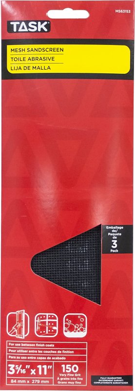 Task MS63153 Drywall Sand Screen, 11 in L, 3-5/16 in W, 150 Grit, Very Fine, Silicone Carbide Abrasive