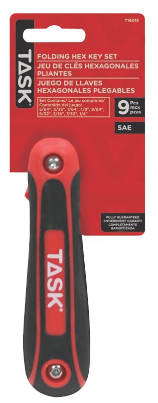 Task T16015 Hex Key Set, 9-Piece, Chrome Vanadium Steel, Satin Chrome