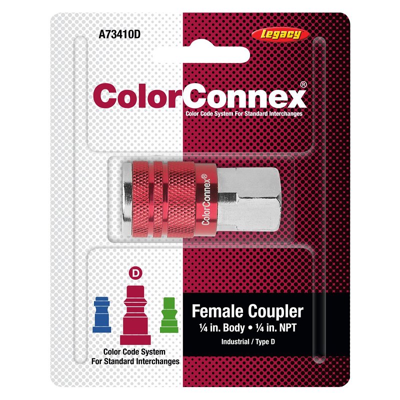 Legacy A73410D Industrial Interchange Coupler, 1/4 in, FNPT, Aluminum/Steel, Zinc, Red