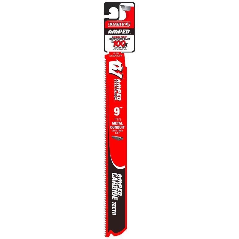 Diablo AMPED Steel Demon DS0912CFA Reciprocating Saw Blade, 9 in L, 12 TPI, Carbide Cutting Edge