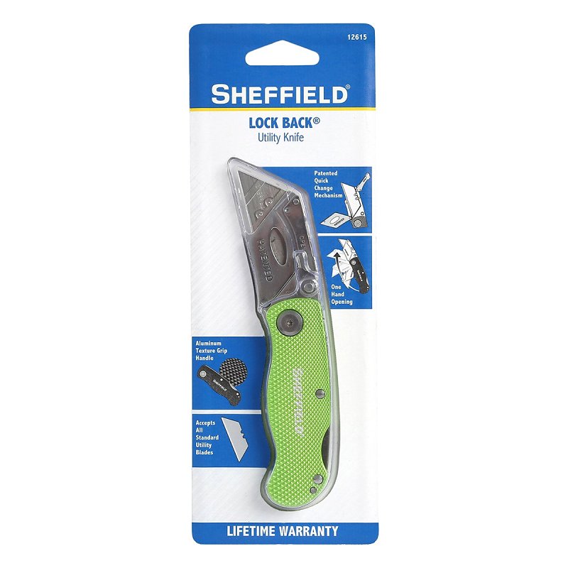 Sheffield 12615 Utility Knife, 1-Blade, Hi-Viz Green Handle