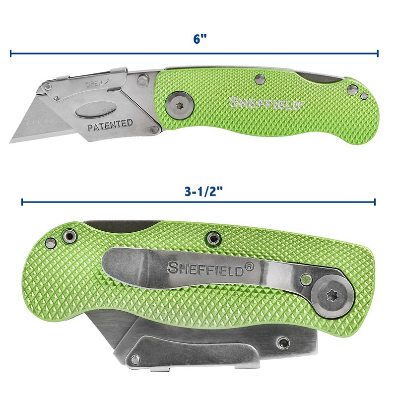 Sheffield 12615 Utility Knife, 1-Blade, Hi-Viz Green Handle