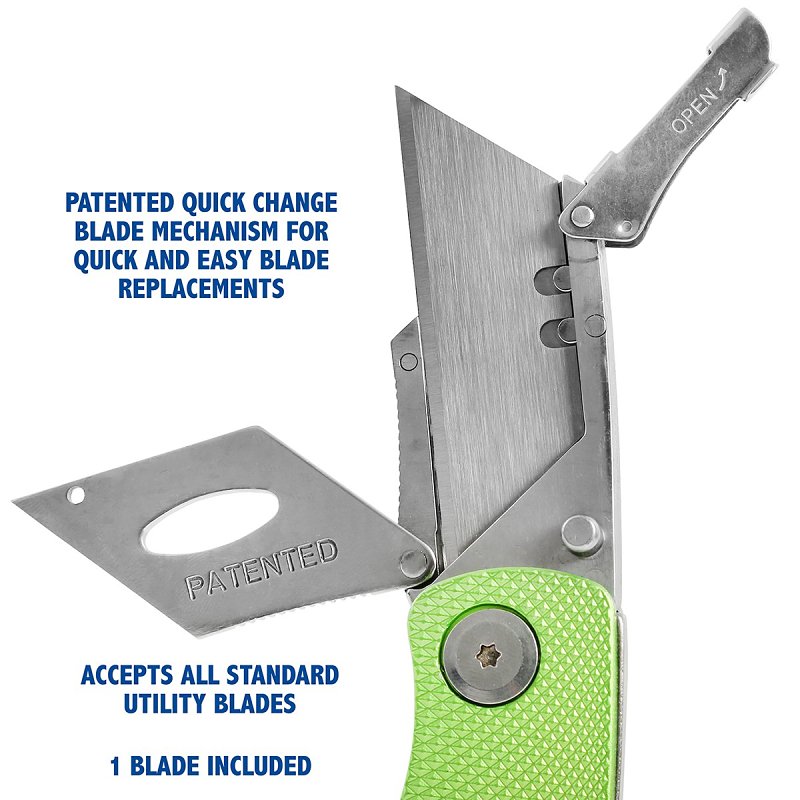 Sheffield 12615 Utility Knife, 1-Blade, Hi-Viz Green Handle
