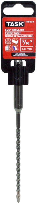 Task T75004 Rotary Hammer Drill Bit, 3/16 in Dia, 6 in OAL, 2-Flute, SDS Plus Shank