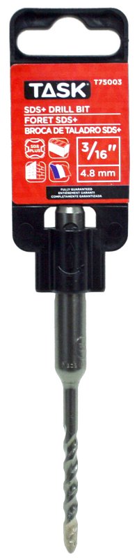 Task T75003 Rotary Hammer Drill Bit, 3/16 in Dia, 4 in OAL, 2-Flute, SDS Plus Shank