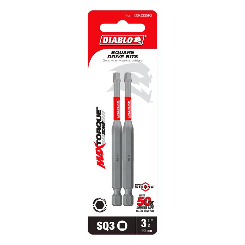 Diablo DSQ335P2 Drive Bit, #3 Drive, Square Drive, 1/4 in