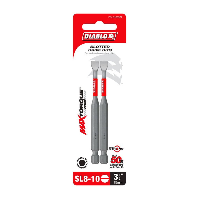 Diablo DSL81035P2 Drive Bit, #8 to 10 Drive, Slotted Drive, 1/4 in