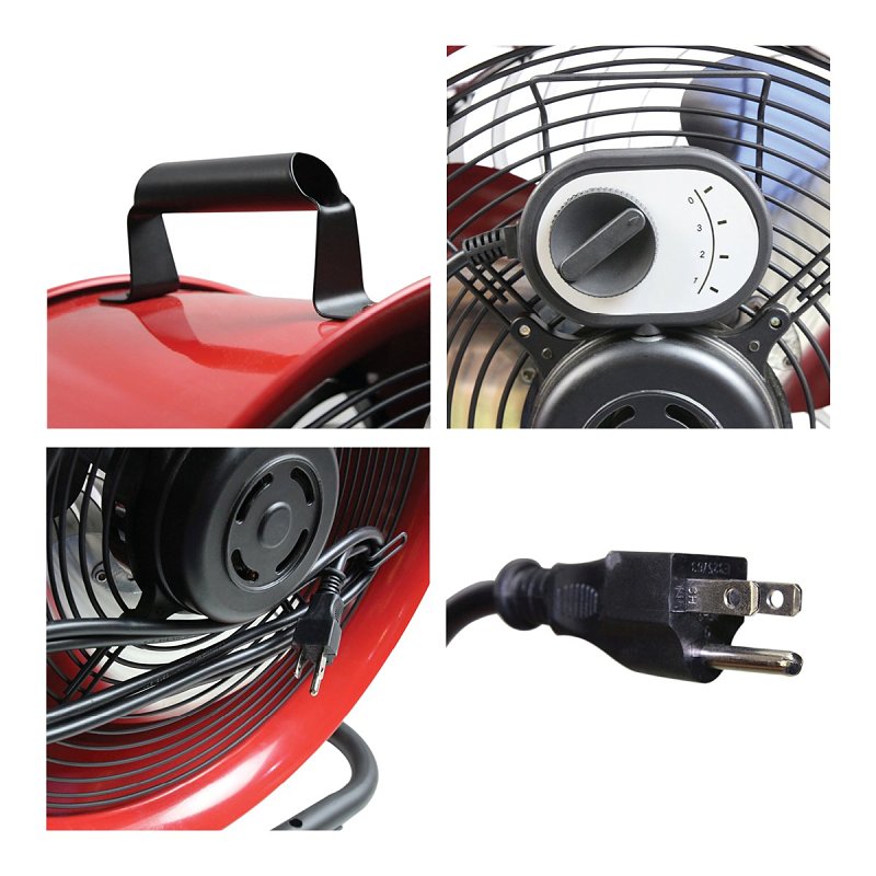MaxxAir HVFF16TRED Floor Fan, 120 V, 3-Speed, 1350 rpm Speed, 1600 cfm Air, Black/Red