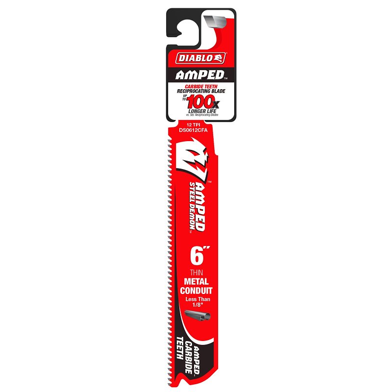Diablo AMPED Steel Demon DS0612CFA Reciprocating Saw Blade, 6 in L, 12 TPI, Carbide Cutting Edge