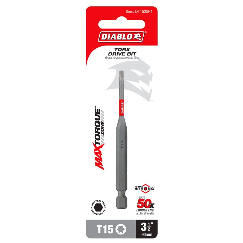 Diablo DT1535P1 Drive Bit, #15 Drive, Torx Drive, 1/4 in Shank, Hex Shank, 3-1/2 in L