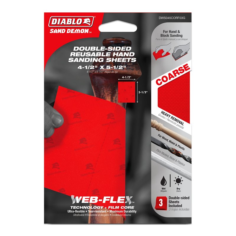 Diablo Sand Demon DWS045CORF03G Reusable Hand Sanding Sheet, 5-1/2