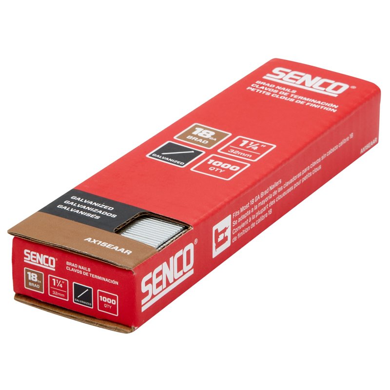 Senco AX15EAAR Brad Nail Strip, 1-1/4 in L, 18 ga, Galvanized/Plain, Medium Head