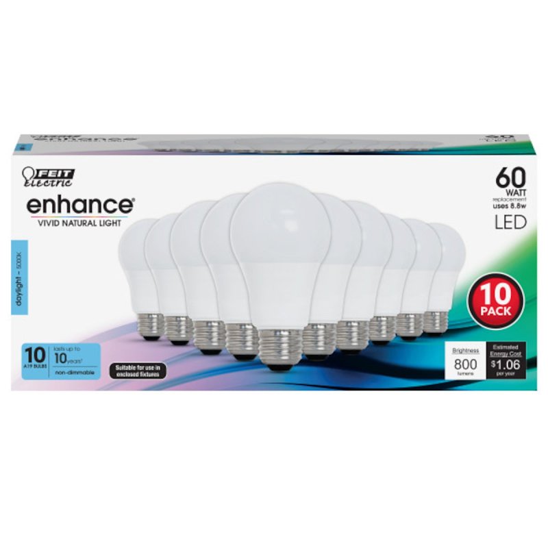 Feit Electric OM60/950CA10K/10 LED Lamp, General Purpose, 800 Lumens, 10.6 W, A19 Lamp, 60 W Equivalent, E26 Lamp Base
