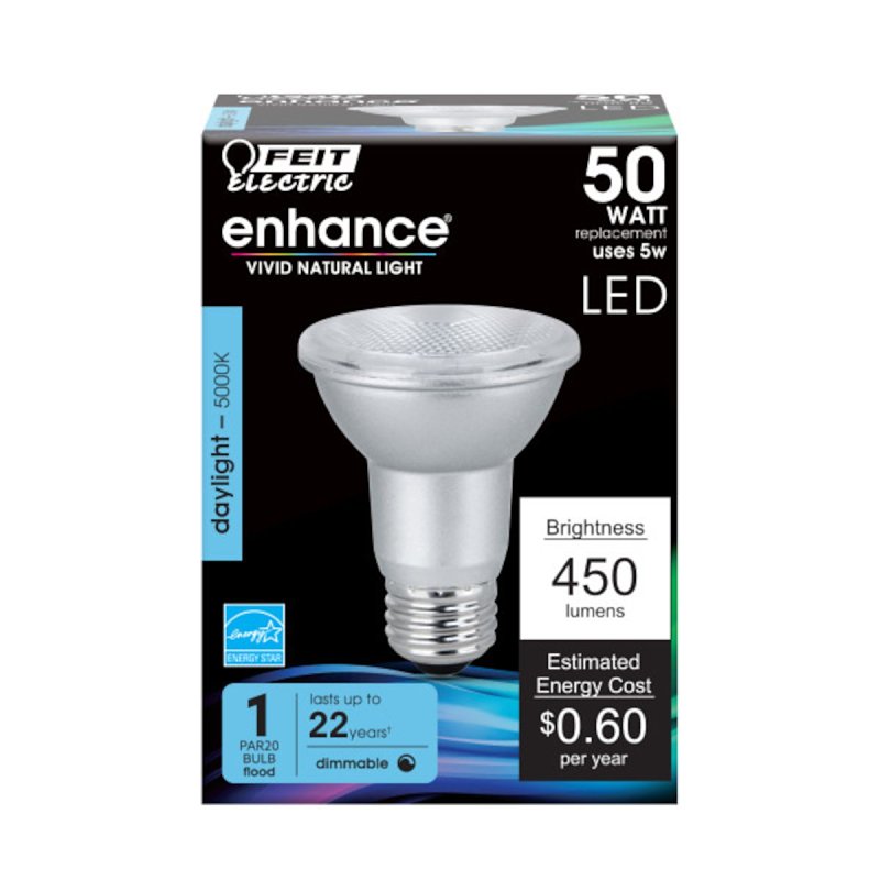 Feit Electric PAR20DM/950CA LED Lamp, 450 Lumens, 5 W, PAR20 Lamp, 50 W Equivalent, E26 Lamp Base