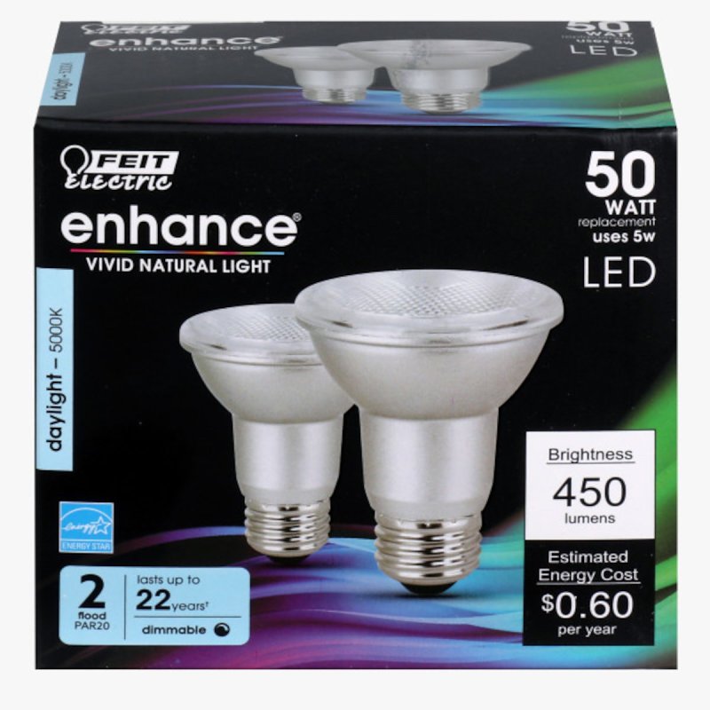 Feit Electric PAR20DM/950CA/2 LED Lamp, Flood/Spotlight, PAR20 Lamp, 50 W Equivalent, E26 Lamp Base, Dimmable, Frosted