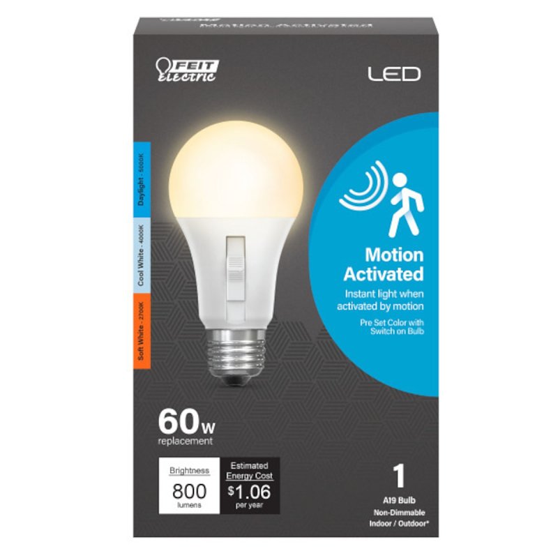 Feit Electric IntelliBulb OM60/927CA/MM/LEDI Smart Bulb, 10.6 W, Wi-Fi Connectivity: No, Motion Control, LED Lamp