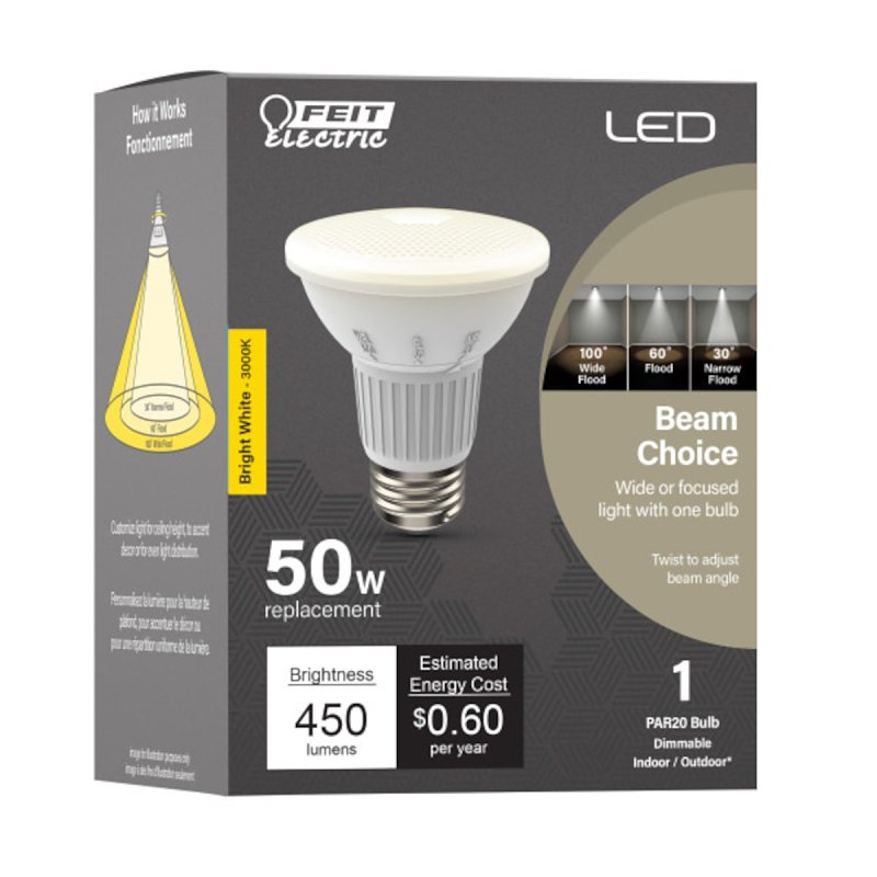 Feit Electric PAR20/ADJ/930CA LED Bulb, Flood/Spotlight, 450 Lumens, 6 W, PAR20 Lamp, 50 W Equivalent, E26 Lamp Base