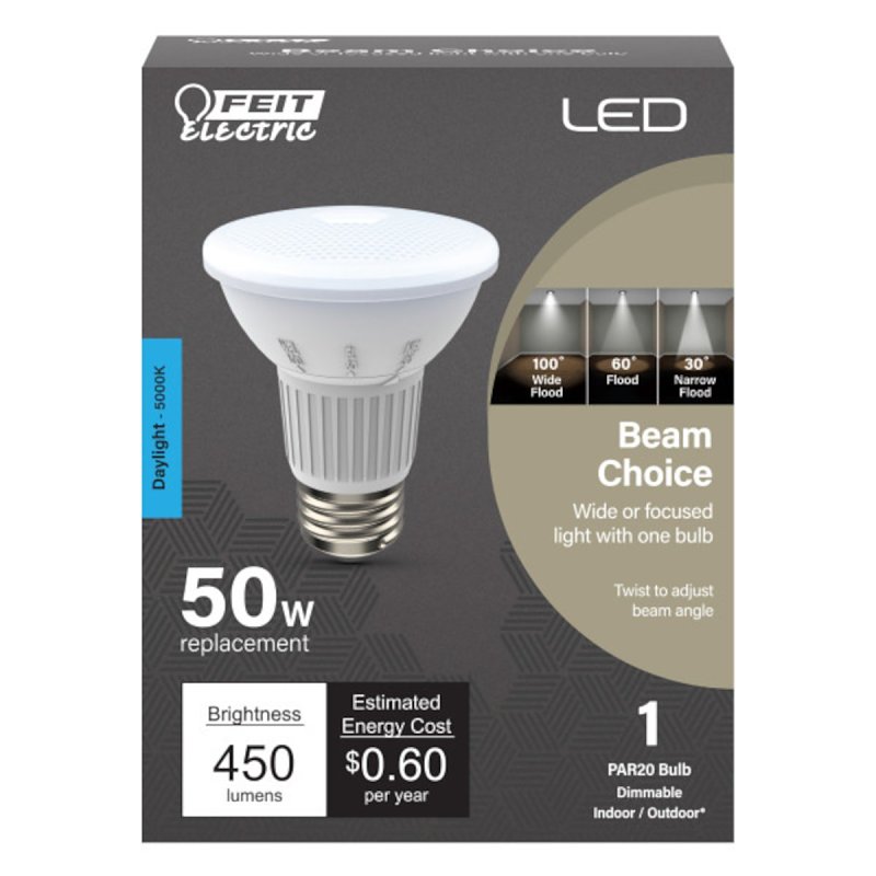 Feit Electric PAR20/ADJ/950CA LED Bulb, 120 V, 450 Lumens, 6 W, PAR20 Lamp, 50 W Equivalent, E26 Lamp Base