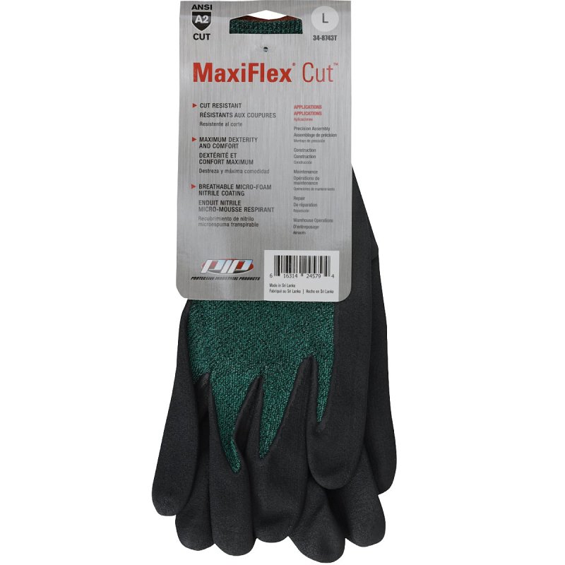Boss MaxiFlex Cut 34-8743T/XL Seamless Knit Coated Gloves, XL, Reinforced Thumb, Knit Wrist Cuff, Nitrile Coating