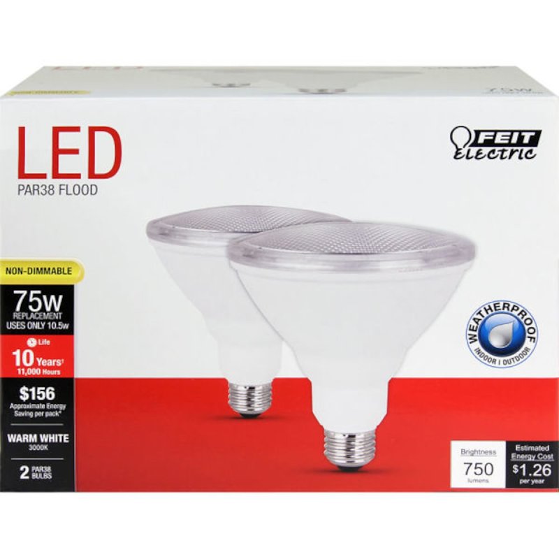 Feit Electric PAR3875/10KLED/2 LED Bulb, Flood/Spotlight, PAR38 Lamp, 75 W Equivalent, E26 Lamp Base, Clear