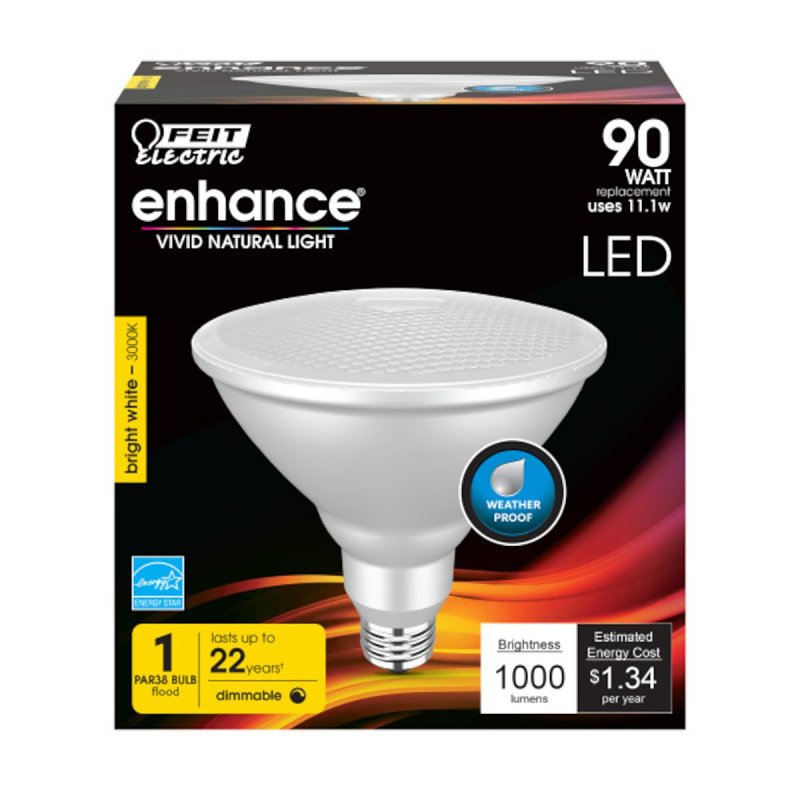 Feit Electric PAR38DM/930CA LED Bulb, PAR38 Lamp, 90 W Equivalent, E26 Medium Lamp Base, Dimmable, Silver, Bright White