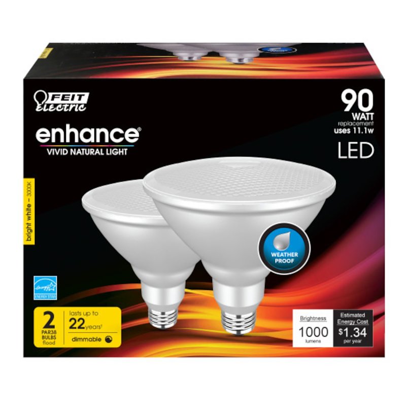 Feit Electric PAR38DM/930CA/2 LED Lamp, 120 V, 1000 Lumens, 11.1 W, PAR38 Lamp, 90 W Equivalent, E26 Lamp Base