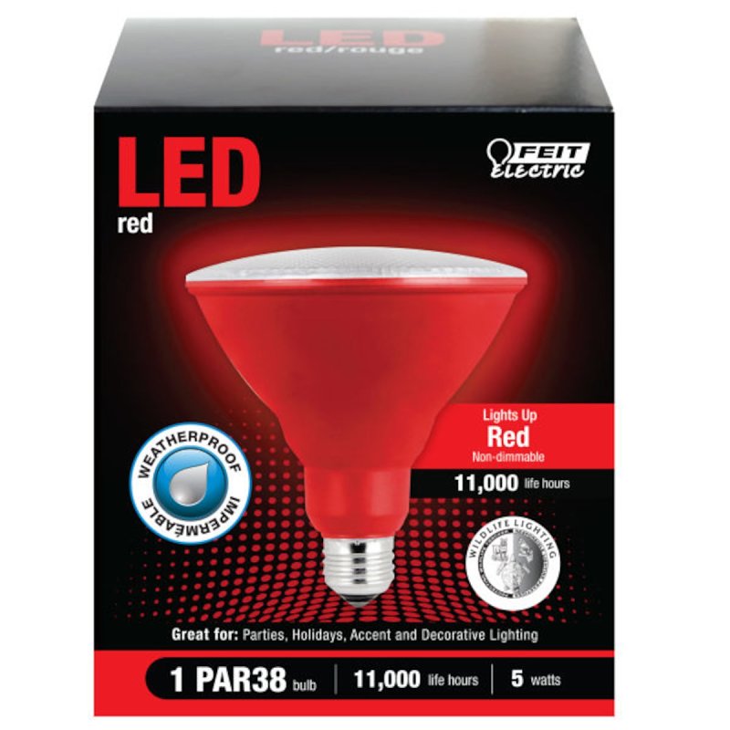 Feit Electric PAR38/R/10KLED/BX LED Bulb, Flood/Spotlight, PAR38 Lamp, E26 Lamp Base, Red Light