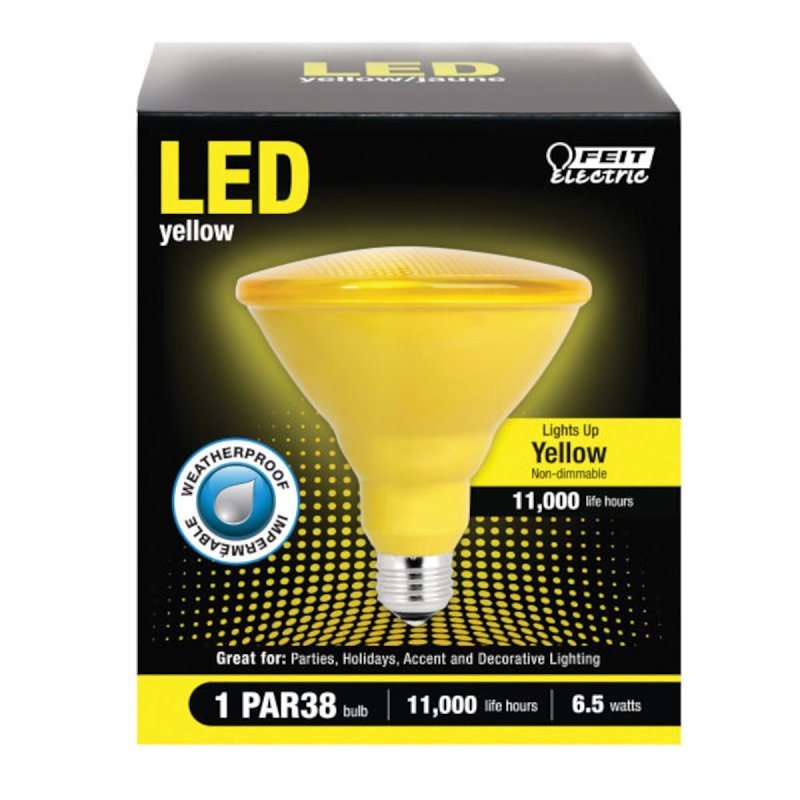 Feit Electric PAR38/Y/10KLED/BX LED Bulb, PAR38 Bulb, 6.5 W, Yellow Bulb, LED Bulb