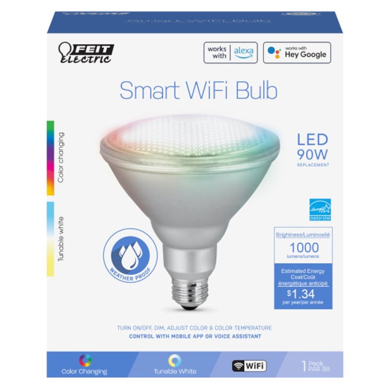 Feit Electric PAR38/RGBW/CA/AG Smart Bulb, 11.1 W, Wi-Fi Connectivity: Yes, Voice Control, E26 Medium Lamp Base