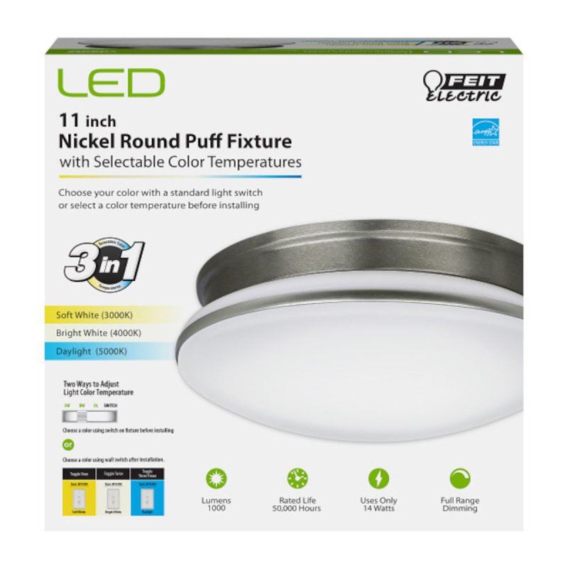 Feit Electric PF11/RND/4WY/NK Ceiling Fixture, 120 V, 14 W, LED Lamp, 1000 Lumens, Aluminum Fixture