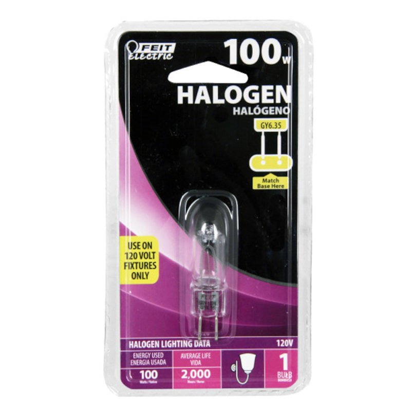 Feit Electric BPQ100T4/JCD/RP Halogen Bulb, 100 W, Candelabra GY6.35 Lamp Base, JCD T4 Lamp, 3000 K Color Temp