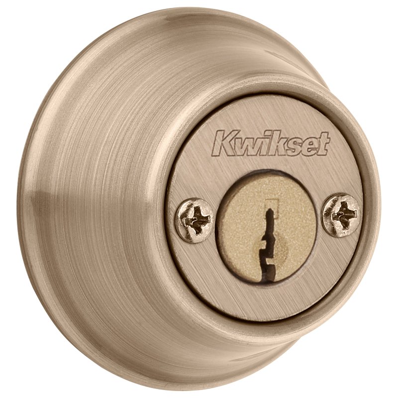 Kwikset 600 Series 665 5 RCAL RCS/5303 Deadbolt, 3 Grade, Keyed Key, Zinc, Antique Brass, 2-3/8 to 2-3/4 in Backse