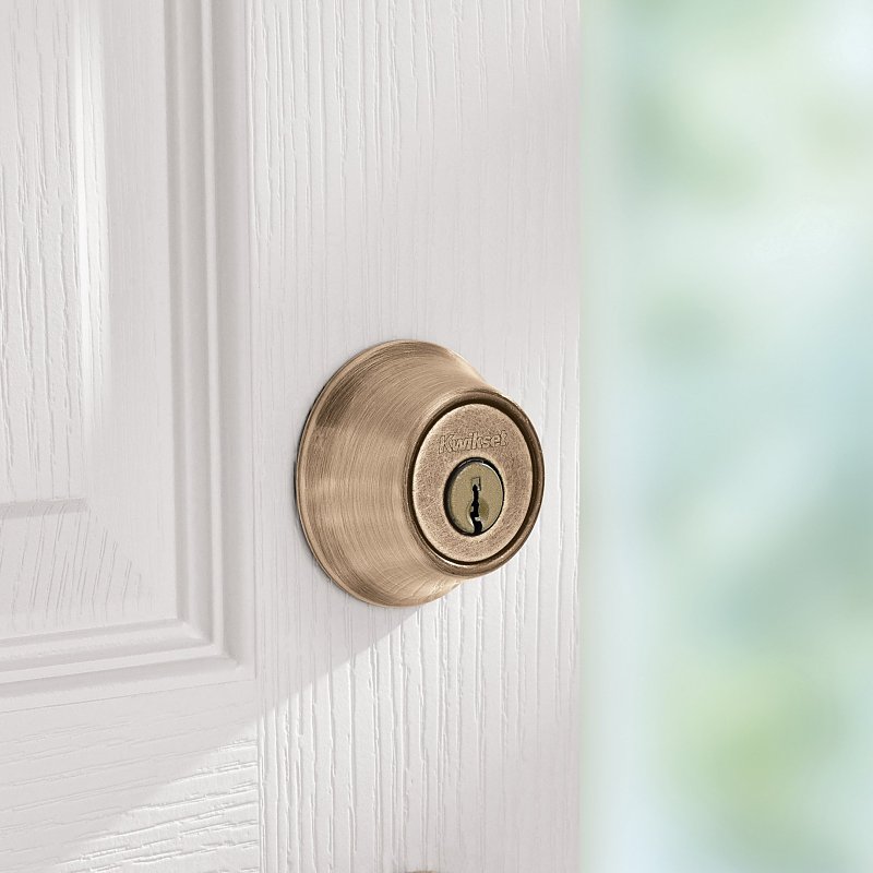 Kwikset 600 Series 665 5 RCAL RCS/5303 Deadbolt, 3 Grade, Keyed Key, Zinc, Antique Brass, 2-3/8 to 2-3/4 in Backse