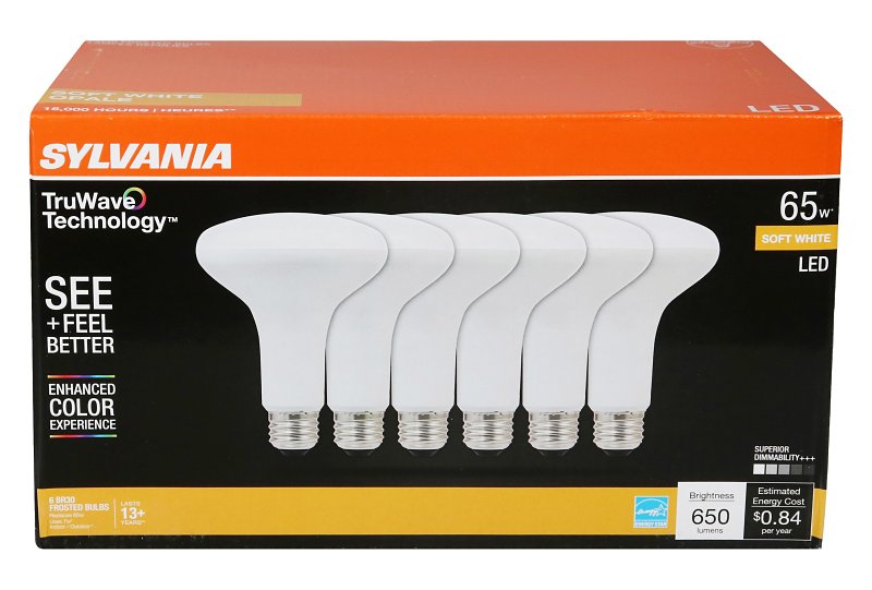Sylvania Natural Series 41328 LED Bulb, 650 Lumens, 7 W, BR30 Lamp, 65 W Equivalent, E26 Medium Lamp Base, Dimmable
