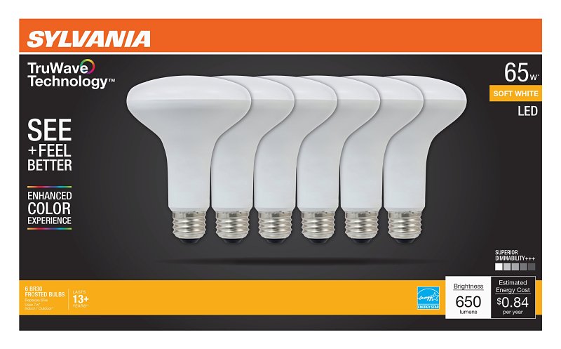 Sylvania Natural Series 41328 LED Bulb, 650 Lumens, 7 W, BR30 Lamp, 65 W Equivalent, E26 Medium Lamp Base, Dimmable