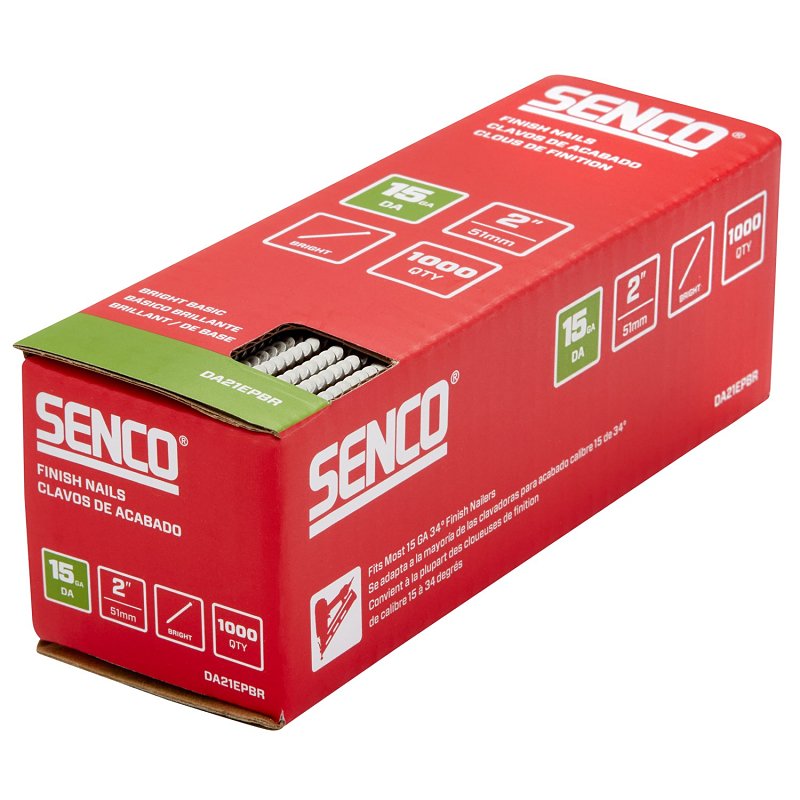 Senco DA21EPBR Finish Nail Strip, 2 in L, 15 ga, Steel, Bright Basic/Sencote, Brad Head