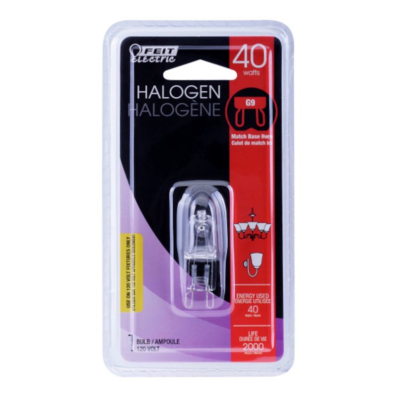 Feit Electric BPQ40/G9/CAN Halogen Bulb, 40 W, G9 Lamp Base, JCD T3 Lamp, 3000 K Color Temp, 2000 hr Average Life