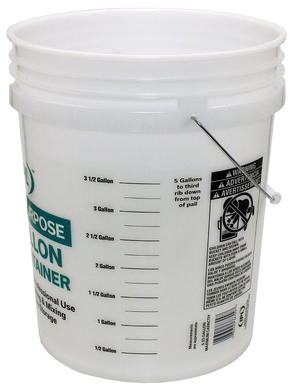 Leaktite 1123056 Multi-Purpose Pail with Handle, 5 gal Capacity, HDPE, Natural, Injection Molded No-Mark Grip Handle