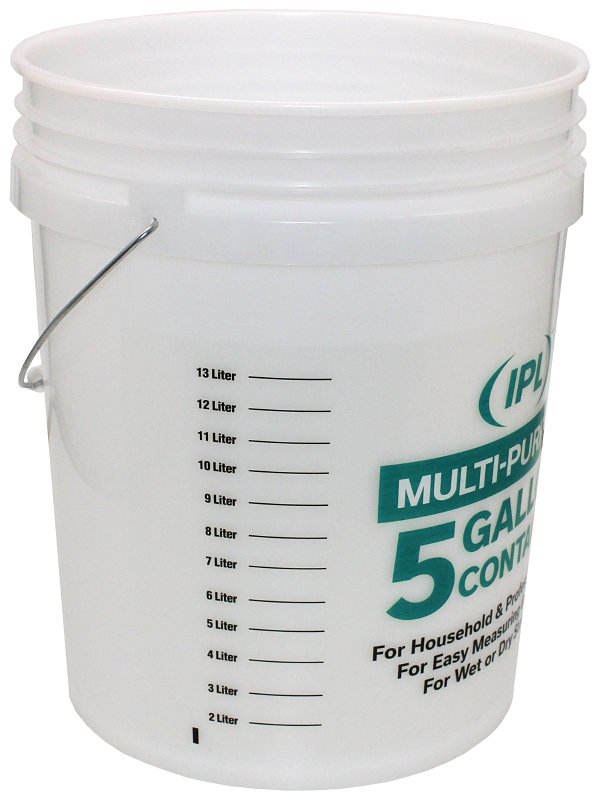 Leaktite 1123056 Multi-Purpose Pail with Handle, 5 gal Capacity, HDPE, Natural, Injection Molded No-Mark Grip Handle