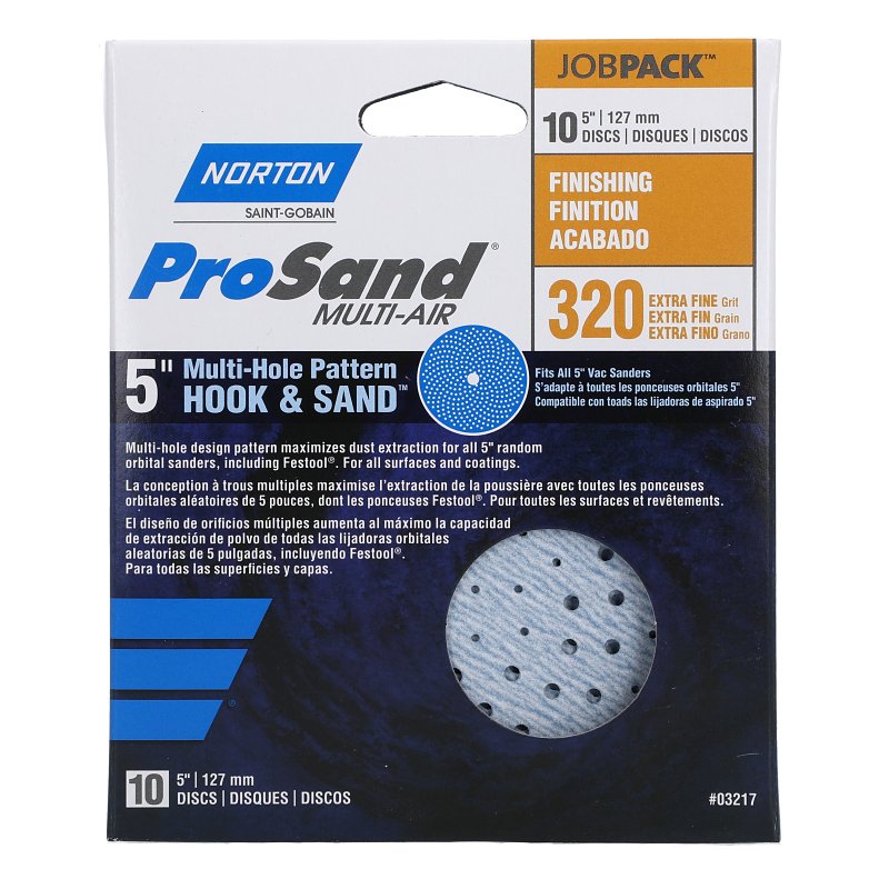 Norton 03217 Sanding Disc, 5 in Dia, 11/16 in Arbor, Coated, P320 Grit, Extra Fine, Alumina Ceramic Abrasive, Spiral