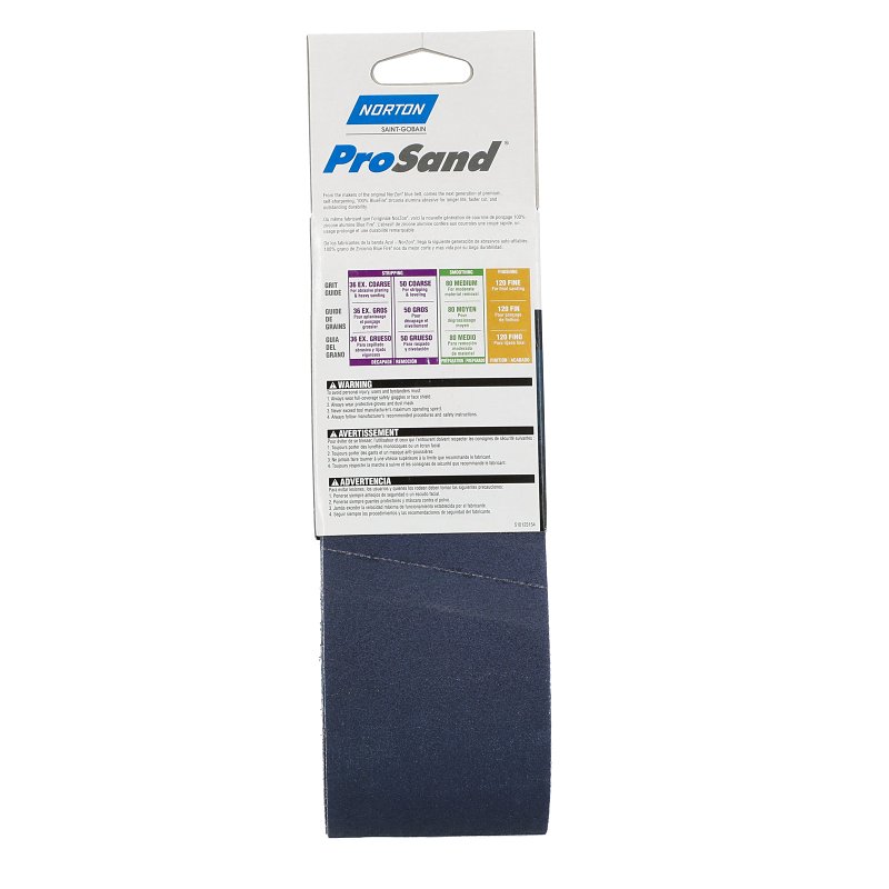 Norton 49262 Sanding Belt, 3 in W, 21 in L, Zirconia Aluminum Abrasive, 120 Grit, Very Fine