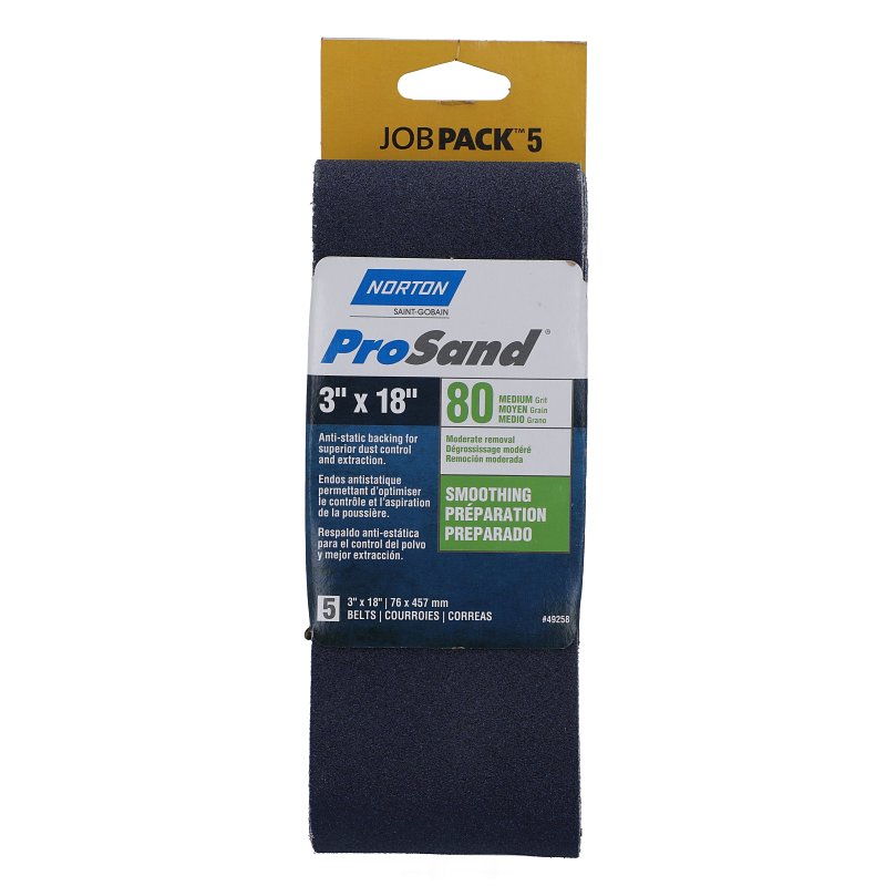 Norton 49258 Sanding Belt, 3 in W, 18 in L, 80 Grit, Medium, Zirconia Aluminum Abrasive