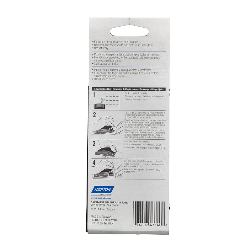 Norton 43140 Hand Sanding Block, 5-1/4 in L, 2-3/4 in W