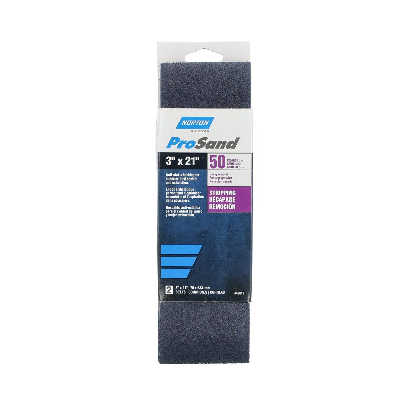 Norton 49612 Sanding Belt, 3 in W, 21 in L, 50 Grit, Coarse, Zirconia Aluminum Abrasive